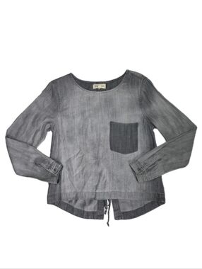 Cloth and Stone Tencil Long Sleeve Lace Back Top Womens Size XS Stone Wash Gray